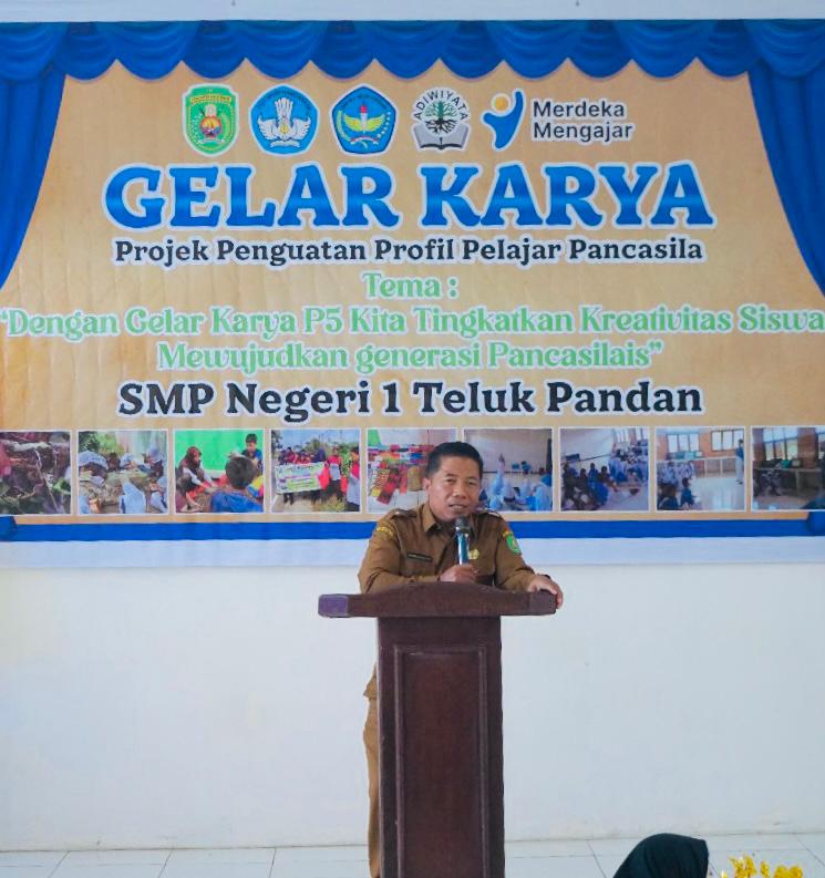 Gelar karya: sambutan Ketua Korwil Pendidikan Kec. Teluk Pandan, Bpk. Mujahidul Wathoni, S.Ag., M.Pd